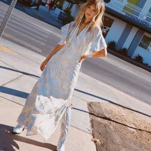 NWT NastyGal Metallic Angel Sleeve Open Back Boho Maxi Dress